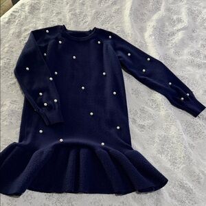 Elegant Navy Kids Dress with Pearl Accents